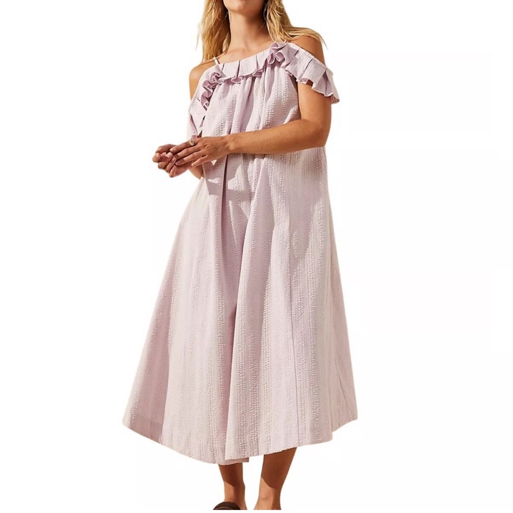 Free People Light Lavender Ruffle Off-Shoulder Midi Dress